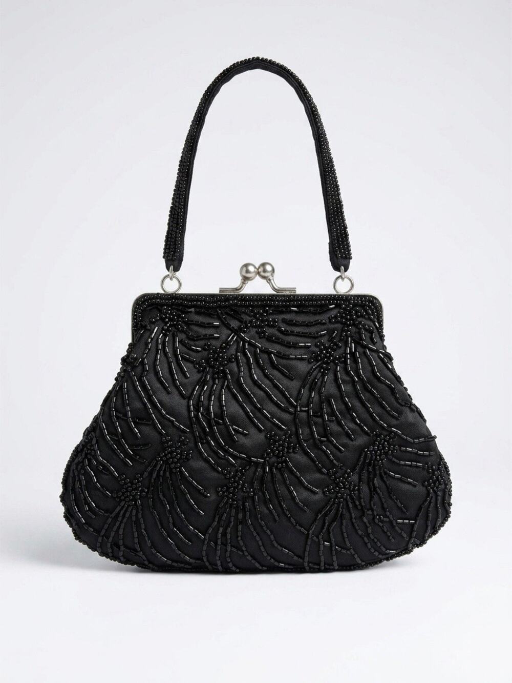 Vtg Hand Sequins Beaded Silky Black Evening Mini Bag Whimsigoth Party Cocktail